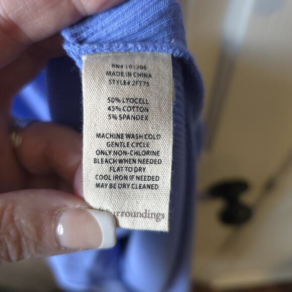 Soft Surroundings Women’s Dress Medium Blue Maxi 3/4 Sleeve Scoop Neck Lounge - Picture 5 of 8